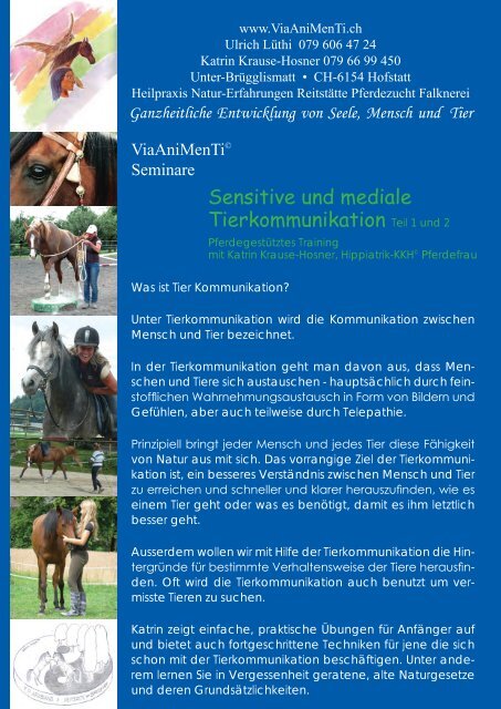 Sensitive und mediale Tierkommunikation Teil 1 und 2 - Horses.ch