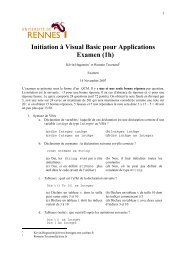 Initiation Ã  Visual Basic pour Applications Examen (1h) - ENS Cachan