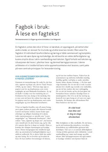 "Fagbok i bruk: Ã lese en fagtekst" (pdf - Lesesenteret