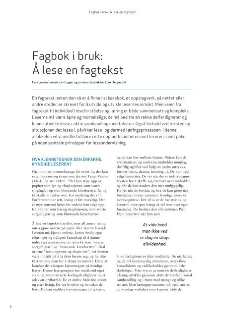 "Fagbok i bruk: Ã lese en fagtekst" (pdf - Lesesenteret