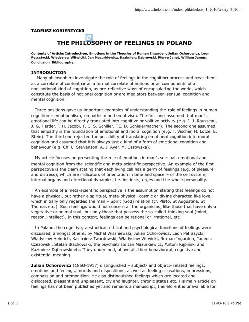 the philosophy of feelings in poland - Kazimierz Dabrowski's Theory ...
