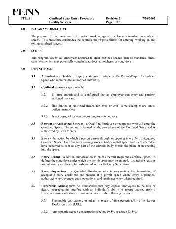 TITLE: Confined Space Entry Procedure Revision 2 7/26/2005 ...