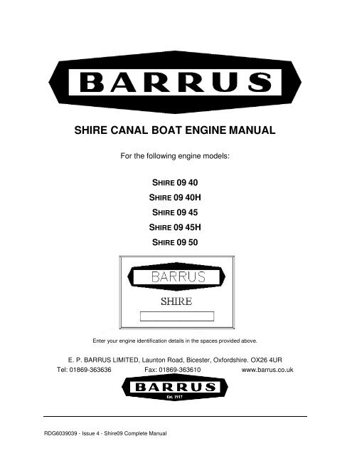 SHIRE CANAL BOAT ENGINE MANUAL - EP Barrus