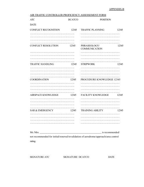 Manual of Standards for Licensing/Rating of ATC Personnel