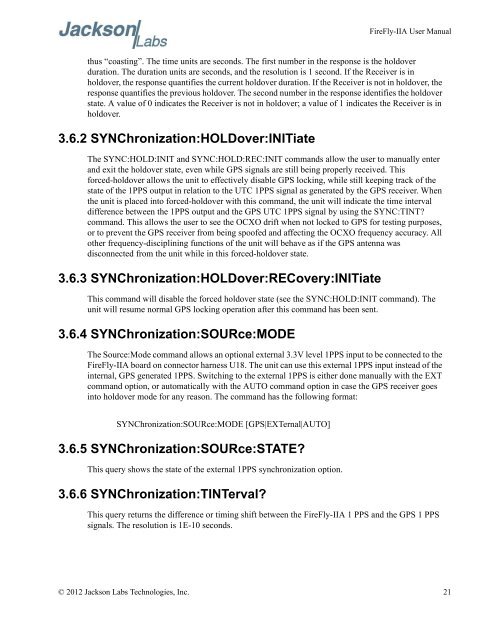 FireFly-IIA User Manual - Jackson Labs Technologies, Inc.