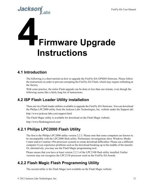 FireFly-IIA User Manual - Jackson Labs Technologies, Inc.