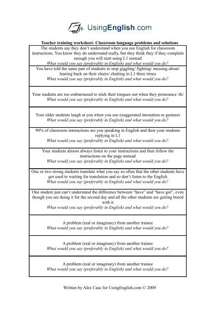 Classroom Language- Language Problems & Solutions