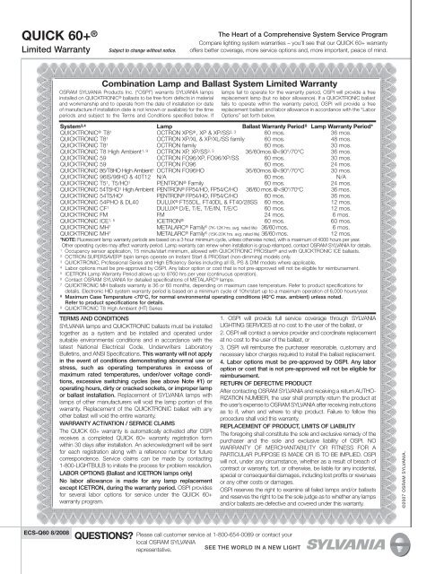 baLLast & LaMP systeM Warranty - Prescolite