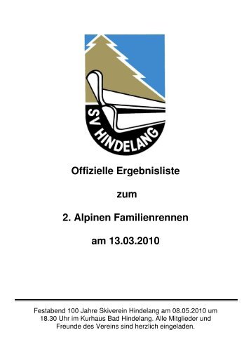 Alpines Familienrennen Riesenslalom OFFIZIELLE ERGEBNISLISTE