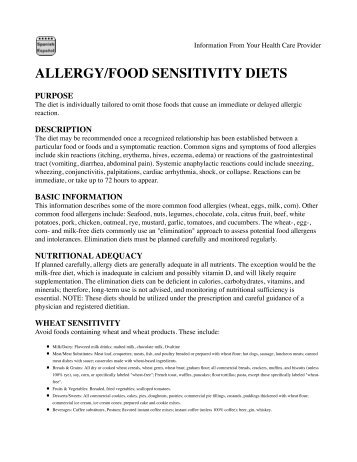 ALLERGY/FOOD SENSITIVITY DIETS