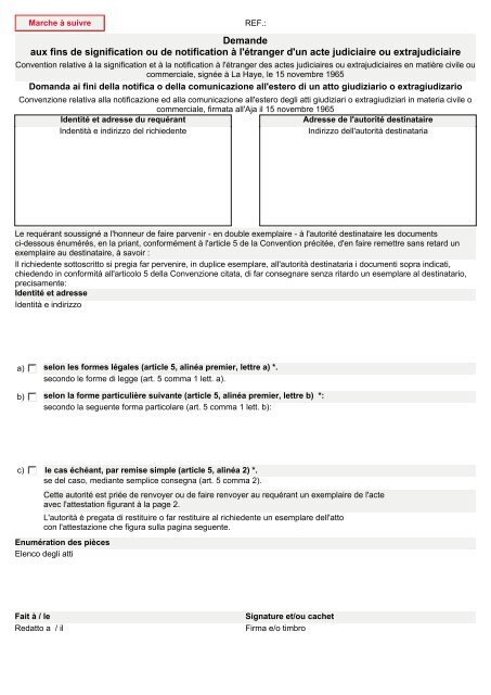 Demande Aux Fins De Signification Ou De Notification A L
