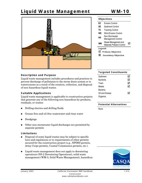 Liquid Waste Management WM-10 - (BMP) Handbooks