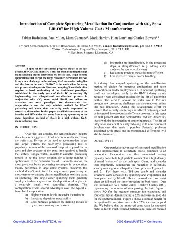 Introduction of Complete Sputtering Metallization in ... - CS Mantech