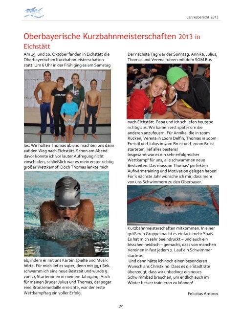 Jahresbericht 2013 - SGM Schwimmabteilung