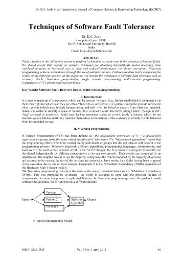 Techniques of Software Fault Tolerance - IJCSET