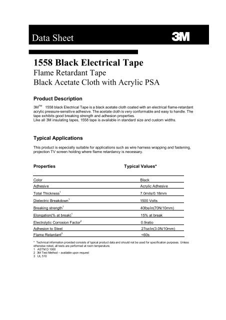 1558 Black Electrical Tape Data Sheet