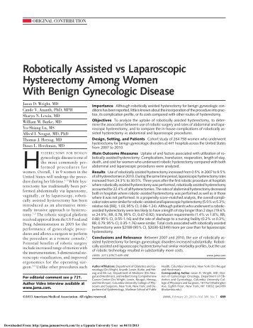 Robotically Assisted vs Laparoscopic Hysterectomy Among ... - SFOG