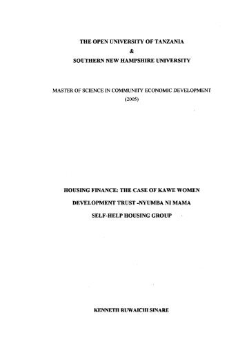 Nyumba Ni Mama Self-help Housing Group - SNHU Academic ...