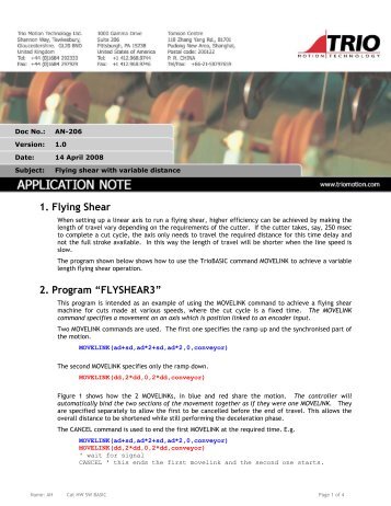 1. Flying Shear 2. Program âFLYSHEAR3â - Trio Motion Technology