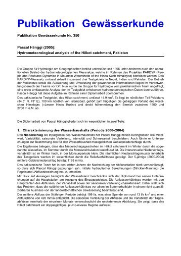 Hydrometeorological analysis of the Hilkot catchment, Pakistan.