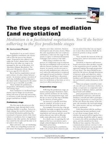 The five steps of mediation (and negotiation) - Plaintiff