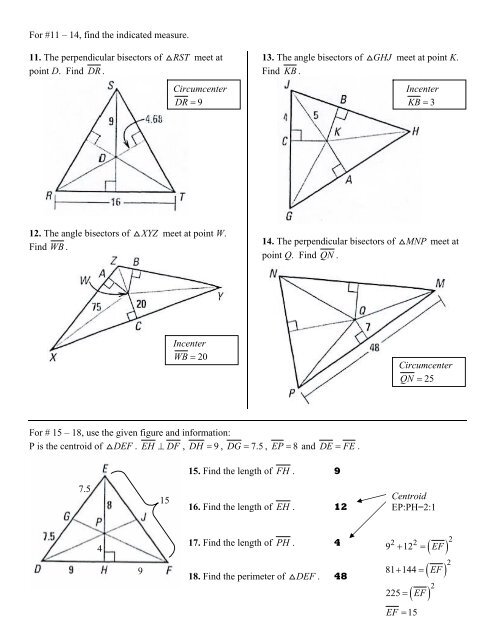 Four Centers of a Triangle Answers Name KEY For questions 1 â 6 ...