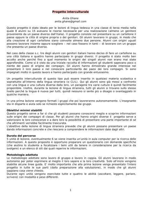 Progetto intervento didattico