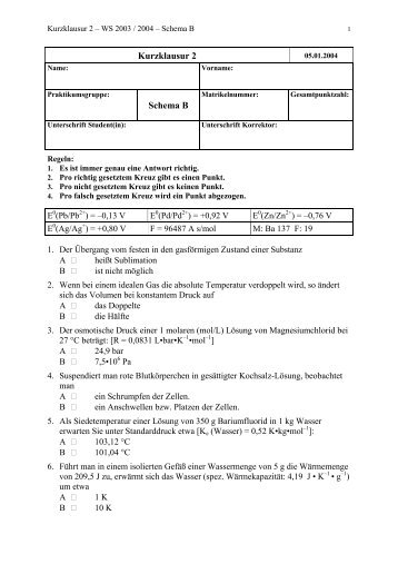 Kurzklausur 2 Schema B