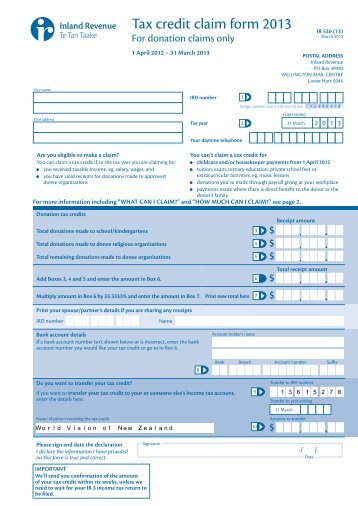 Tax credit claim form - World Vision New Zealand