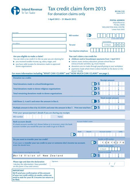 Tax credit claim form - World Vision New Zealand