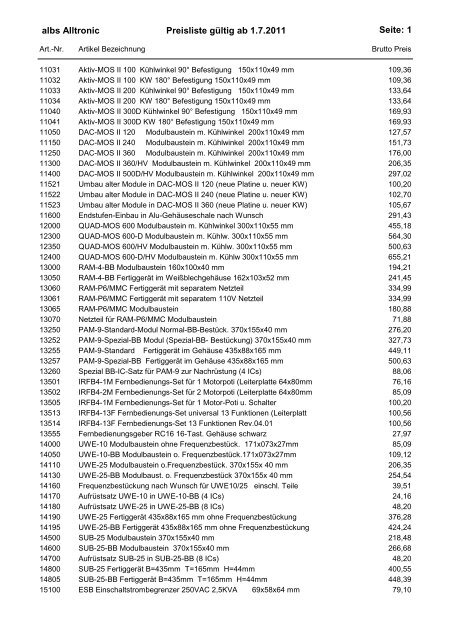 albs Alltronic Preisliste gÃ¼ltig ab 1.7.2011 Seite: 1