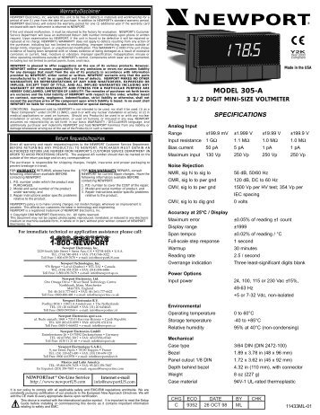 Model 305-A - 3 1/2 Digit Mini-Size Voltmeter Manual - Newport