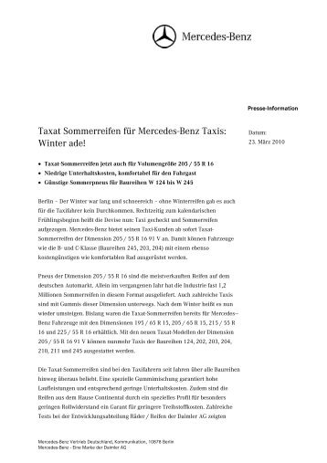 Taxat Sommerreifen für  Mercedes-Benz Taxis: Winter ade!