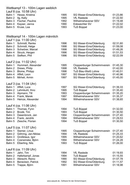 Abschnitt 1 Datum Einlass Einschwimmen Kari-Sitzung Beginn ...