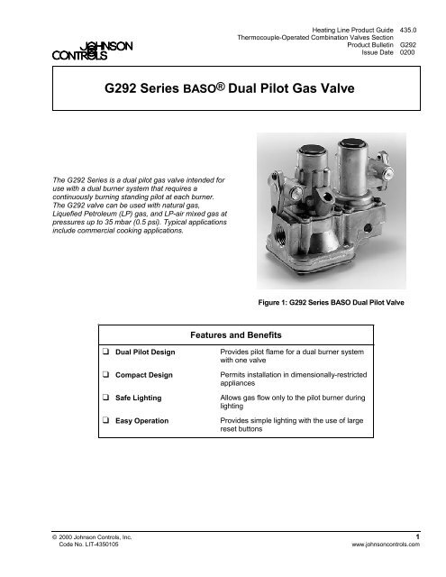 G292 Series BASO Dual Pilot Gas Valve Product ... - ShanControls