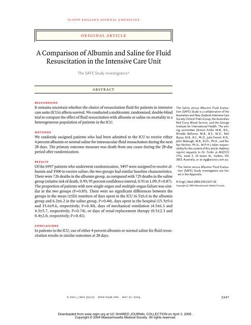 A Comparison of Albumin and Saline for Fluid Resuscitation in the ...