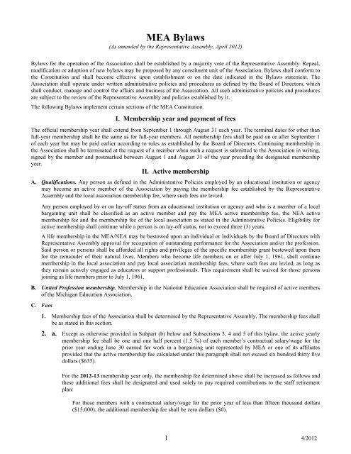 MEA Bylaws - Michigan Education Association