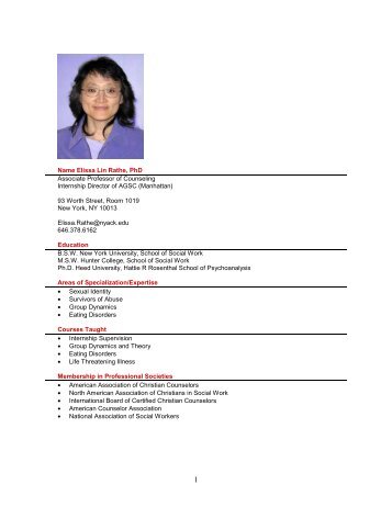 Name Elissa Lin Rathe, PhD Associate Professor of ... - Nyack College