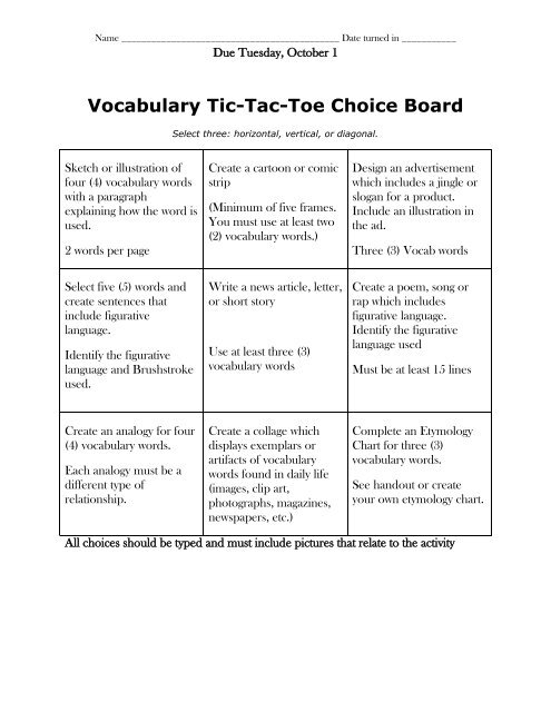 Vocabularychoiceboard - Cobb Learning