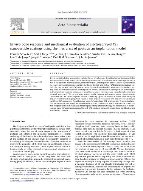 In vivo bone response and mechanical evaluation of ... - Dutch