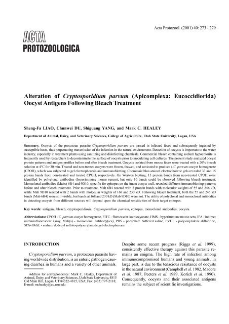 Alteration of Cryptosporidium parvum (Apicomplexa: Eucoccidiorida ...