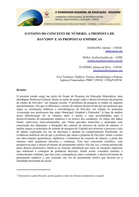 O ENSINO DO CONCEITO DE N MERO A PROPOSTA DE 