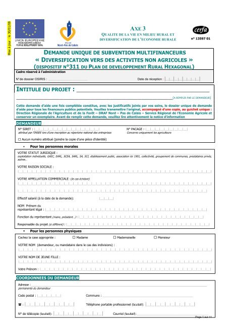 Formulaire demande subvention ARPAM - DRAAF Nord-Pas-de ...