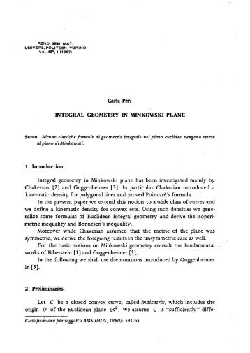 Carla Peri INTEGRAL GEOMETRY IN MINKOWSKI PLANE 1 ...