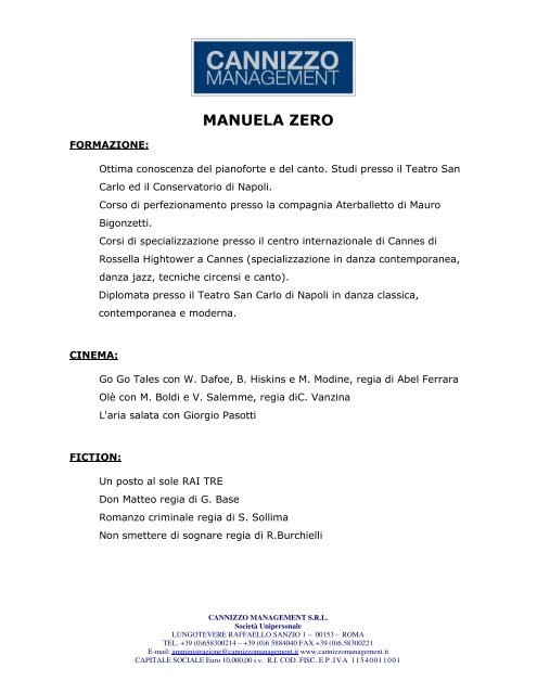 MANUELA ZERO - Cannizzo Management