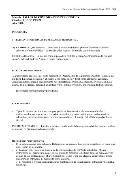 Taller de comunicación periodística - Rocco Cuzzi - 2008