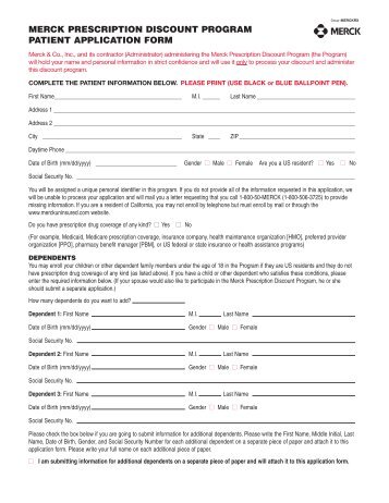 merck prescription discount program patient application form - Januvia
