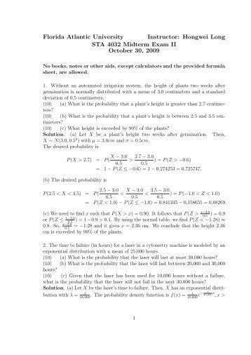 Hongwei Long STA 4032 Midterm Exam II October 30, 2009