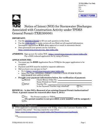 Notice of Intent - TCEQ e-Services - Texas.gov