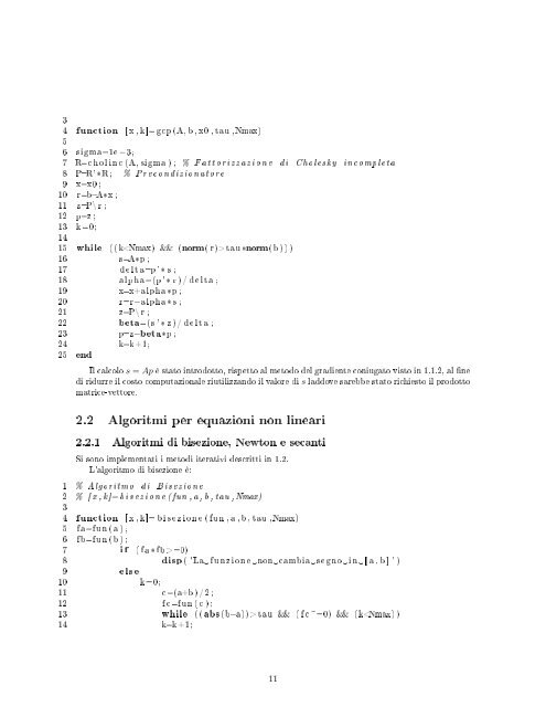 Algoritmi iterativi per sistemi lineari ed equazioni non lineari